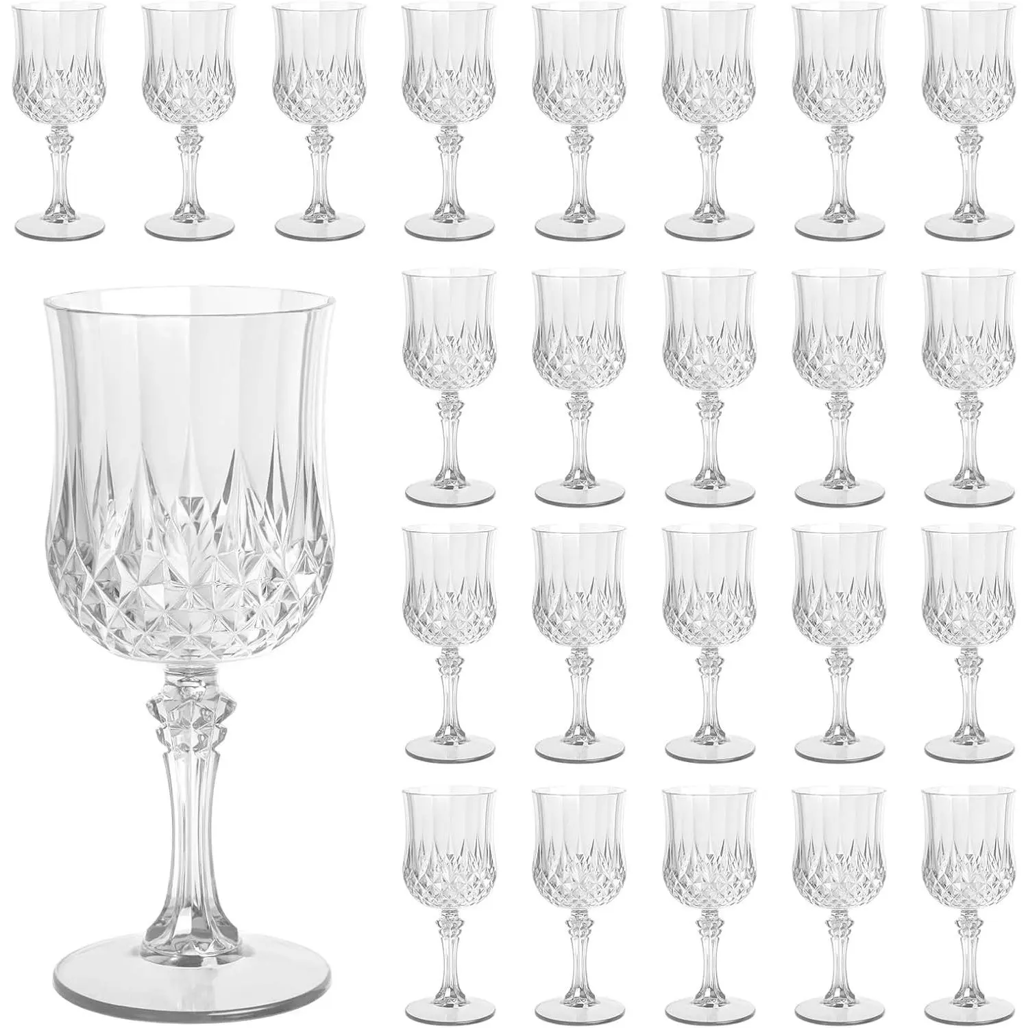 Plastic Wine Glasses Set of 24, 7.7 oz Reusable Plastic Goblets, Clear Elegant Shatterproof Drinking Glasses, Hard Plastic Stemware for Wedding, Party, Events