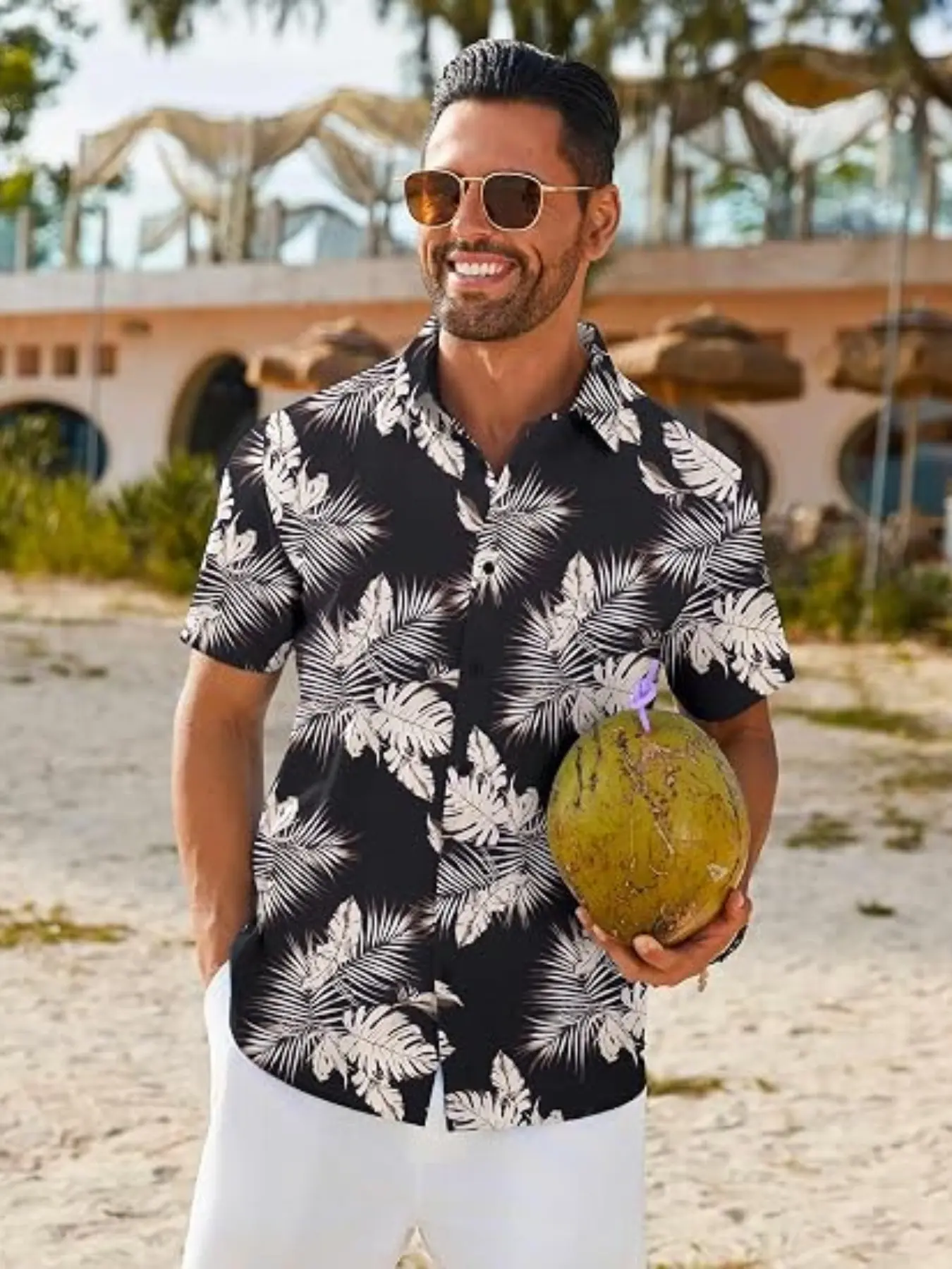 Men Turn‑Down Collar Short Sleeve Button Up Shirt Tropical Monstera Palm Leaf Foliage Full Sublimation Print Regular Fit Casual Shirt For Summer Vacation Beach Party Seaside Travel Daily Street Wear