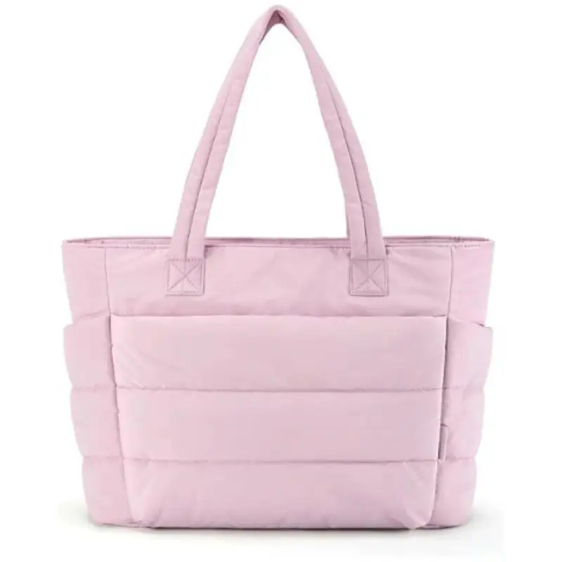 Women's Large Quilted Puffer Tote Bag - Lightweight, Waterproof, Padded, Fluffy Gym Accessory with Shoulder Strap, Casual Hobo Satchel for Work Travel, Designer Aesthetic Purse (Bags for Women), Tote Bags