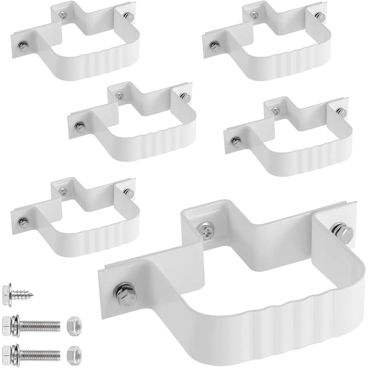 6-Pack 2x3 In Downspout Straps Set, White Wall Brackets, Home Repair Secure Fixings with Installation Hardware