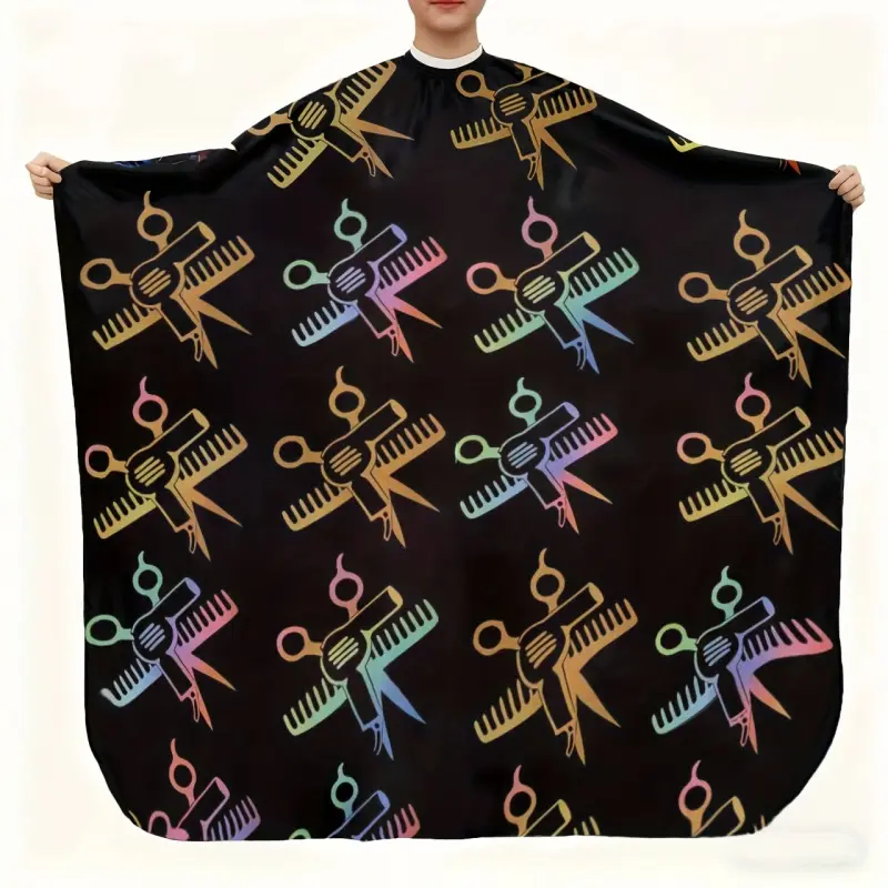 Colorful Hair Salon Wrap with Adjustable Neckline - Vibrant Barber Cape for Hairstylists, Durable Salon Gown for Barbershops & Beauty Salons, Professional Hairstyling Tool