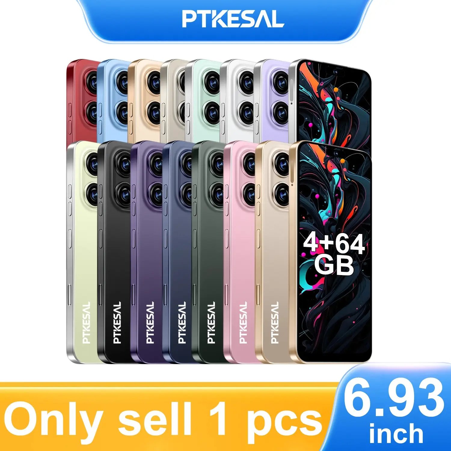 PTKESAL-16 Pro Max 6.93" Large Screen 4G Smartphone, Dual SIM 4G Global Network, 4GB RAM+64GB Storage, MTK6750, 5MP+13MP Dual Cameras, 4100mAh Long-Life Battery, Physical Fingerprint Unlock, High Value Main & Backup Phone
