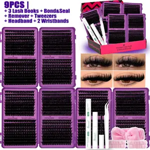 80100120150D Dense Lash Clusters Kit, DIY Thick Lash Clusters, DIY Volume Eyelashes, Dramatic, Soft Lightweight, Long Lasting, Includes Bond&Seal, Remover, Eyelash Tweezers, Headband&Wristbands, DIY Salon Charm at Home, Perfect for Beginners