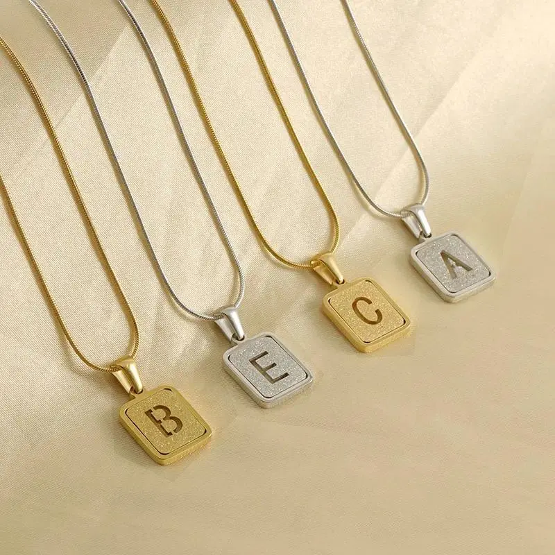 Women's Initial Letter Pendant Necklace - Minimalist Stainless Steel Snake Chain Jewelry, A-Z Textured Charms, Layer-Friendly for Everyday Wear & All Seasons, Bag Charm Accessory