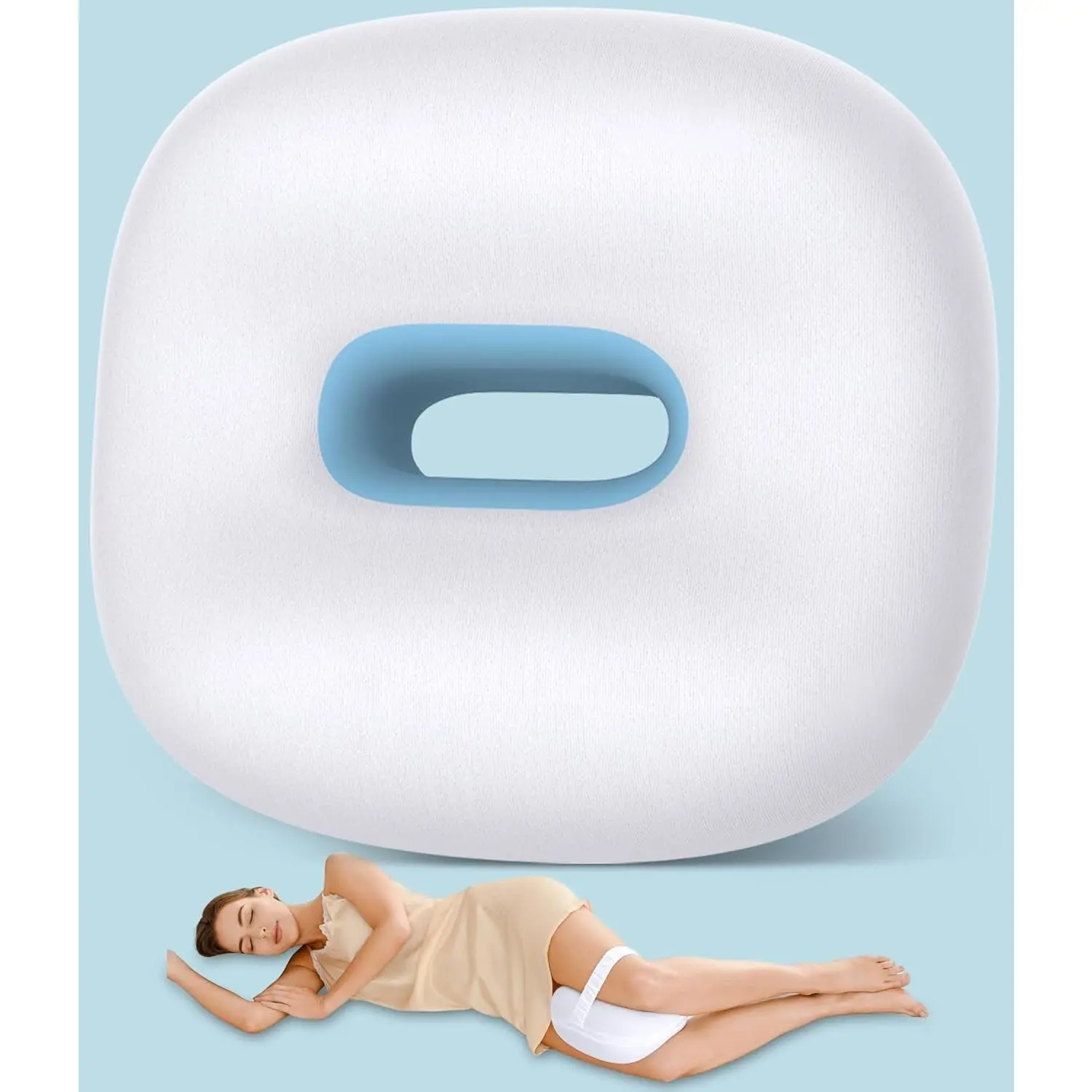 Side Sleeper Knee Pillow, Leg Pillow, Ergonomic Between Leg Pillow Eases Back Hip Pain, Spine Alignment Sciatica Relief, Knee Pillow with Ice Silk Cover and Elastic Strap (White)