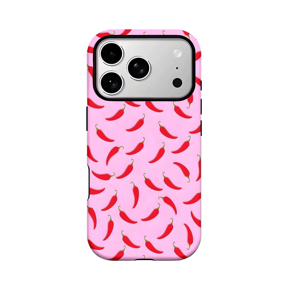 Phone Case - Red Pepper Stylish Style, Pink Pattern Two-In-One Film Case-Tough, Dual Layered Case for Durable, Drop Proof, for Iphone 17, 16, 15, 14, 13, 12, 11, 8, 7, X, XS, XR, Plus, Air, Pro, Max, Mini, SE2, SE3