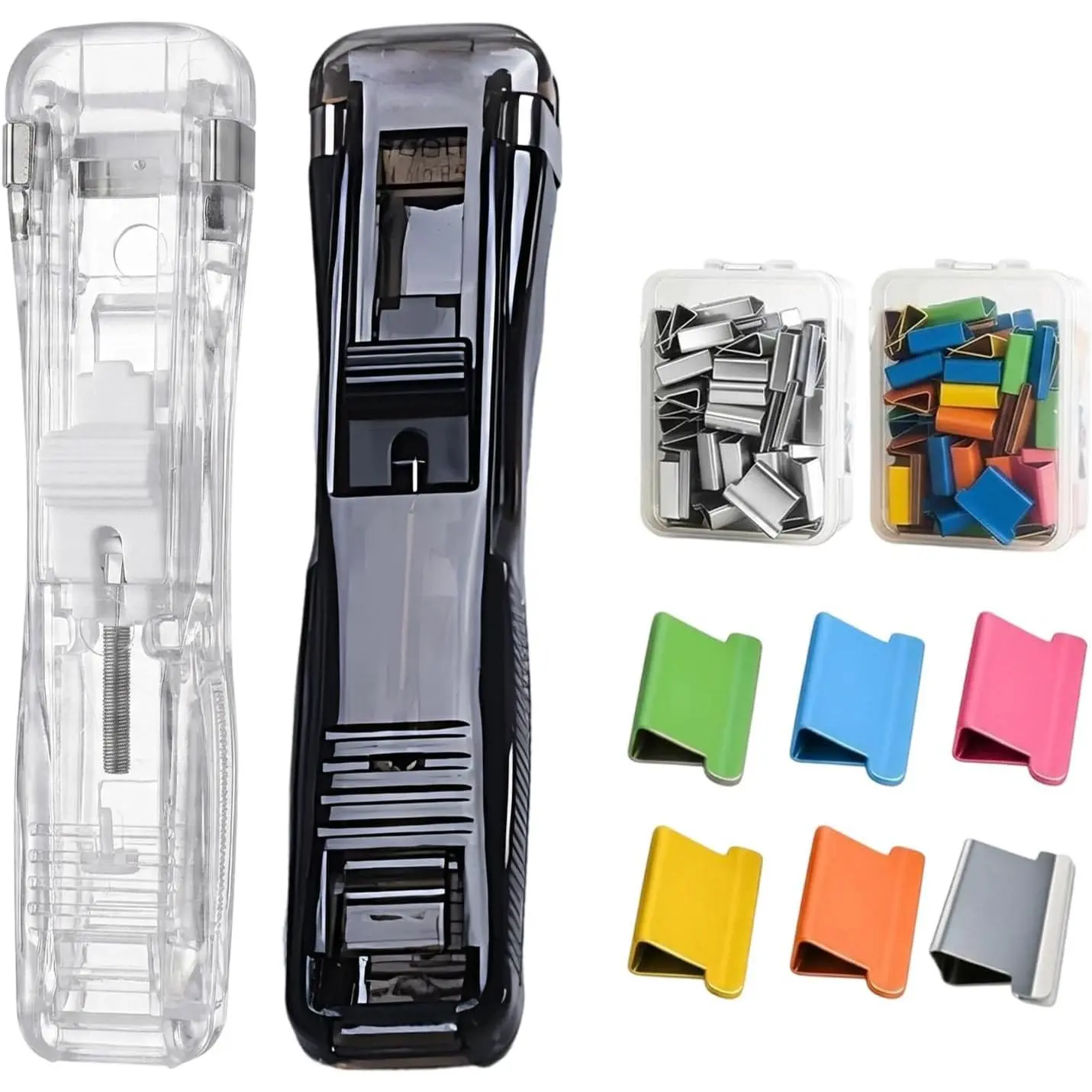 2 count Portable Binder Clip Stapler - Includes 100  Clips, Stapleless Stapler for Binding Homework and Organizing Documents, Compact Paper Clamp Dispenser for Office and School Use