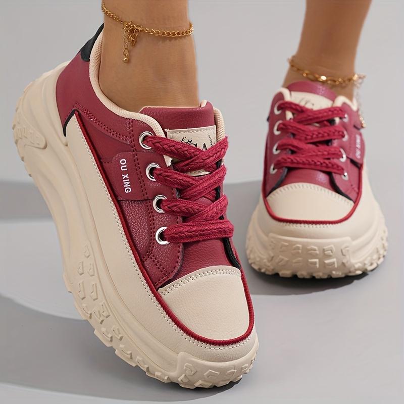 Women's Chunky Platform Sneakers, Fashion Thick Sole Dad Shoes, Versatile Casual Sports Shoes For Students, Breathable Lace-Up Trainers