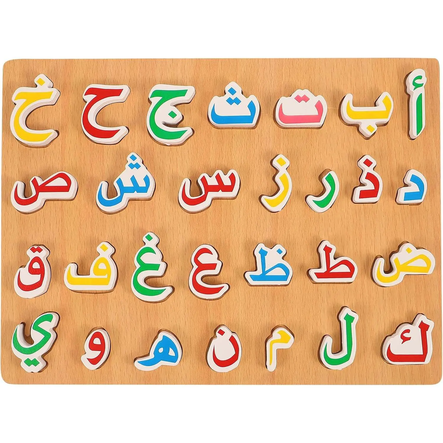 1 Set Wooden Arabic Alphabet Puzzle Board: Numbers Letters Words Jigsaw for Montessori Preschool Education, Hand Grip Blocks Learning Game Toys for Toddlers Kids Childrensfidget toys