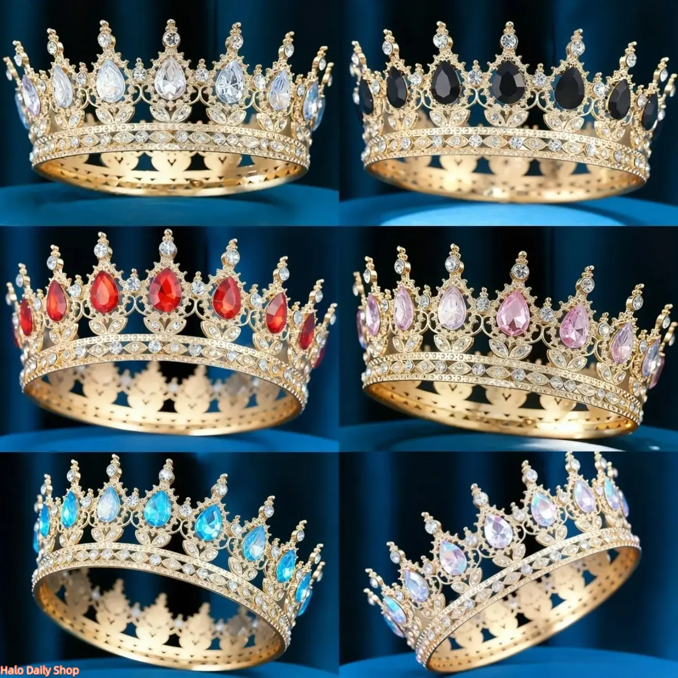 Women’s Exquisite Blue Crystal Diamond Bridal Crown Headpiece - Elegant Crown Design Hair Accessory, Luxury Pageant-Style Fashion Accessory Set for Weddings, Formal Events; Versatile Cake Ornament Tiara, Hair Accessories