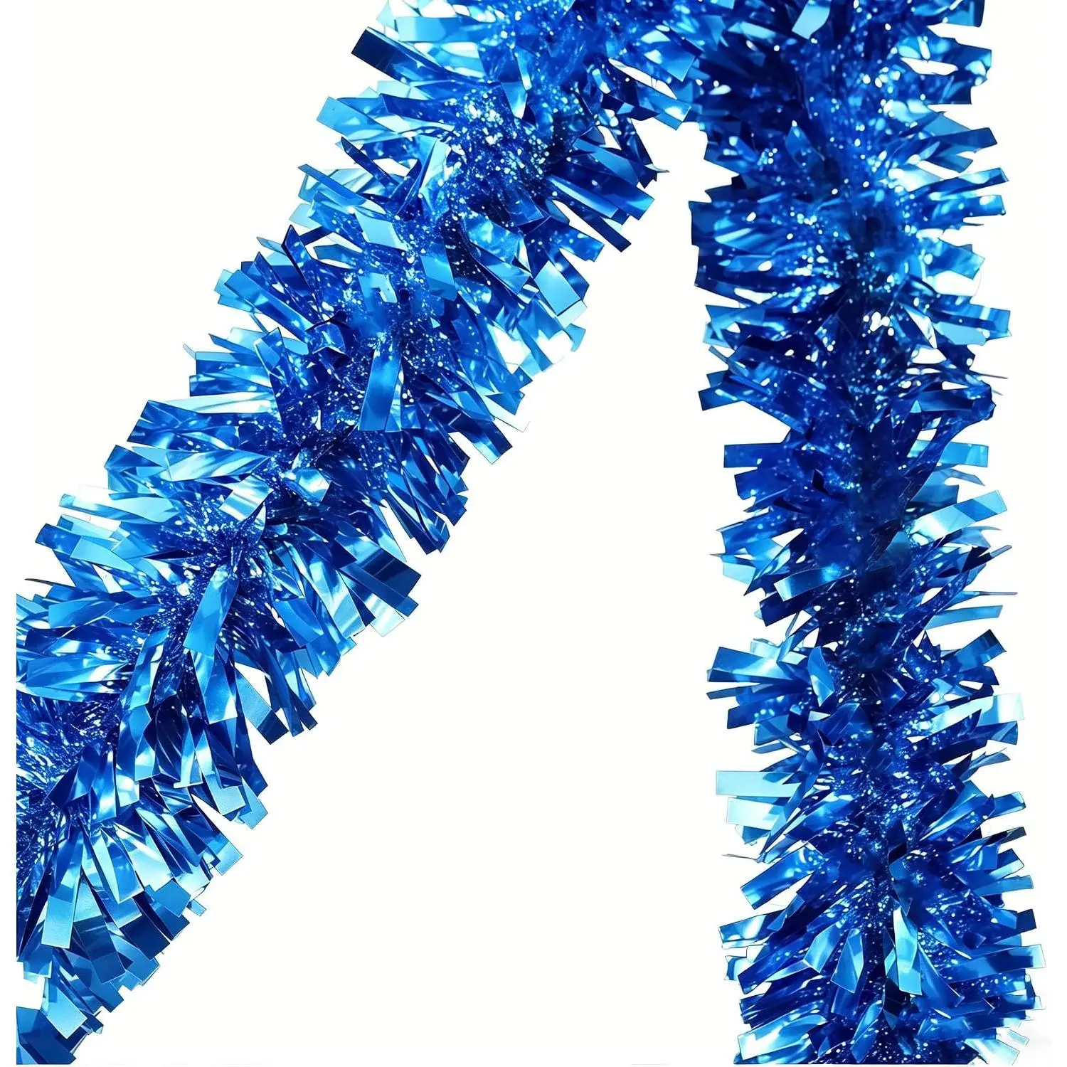 33Ft Wide Synthetic Christmas Tinsel Garland - 0.45 Wide Shiny Broadleaf Stripes Twist Metallic Decor for Christmas Tree, Indoor Outdoor Shops Decorations (Blue)