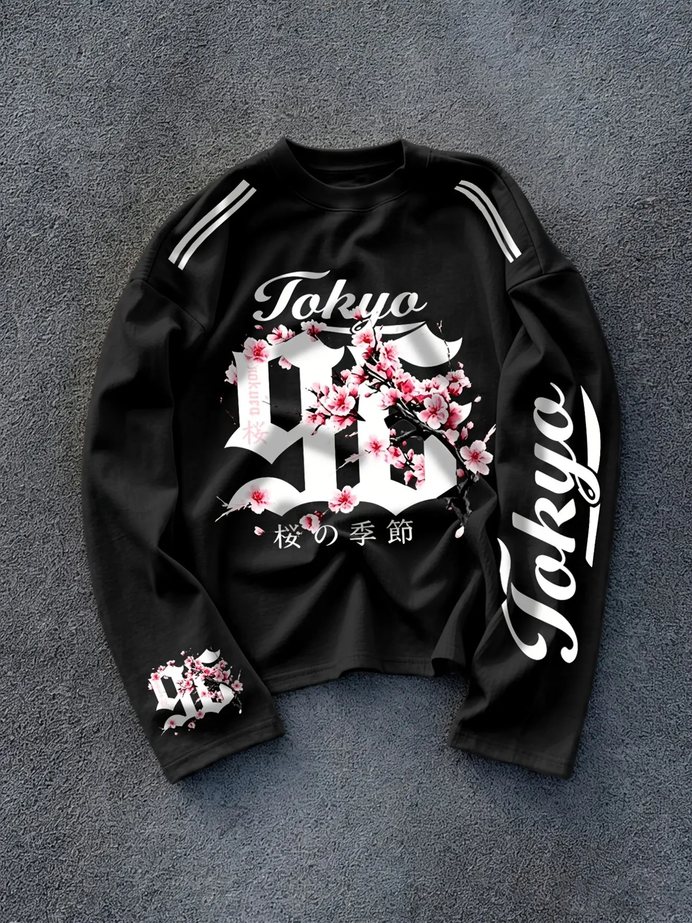 Tokyo Sakura Cherry Blossom Oversized Sweatshirt for Women Men - Vintage Gothic 95 Graphic Crewneck Pullover Japanese Streetwear Aesthetic Long Sleeve Casual Loose Top
