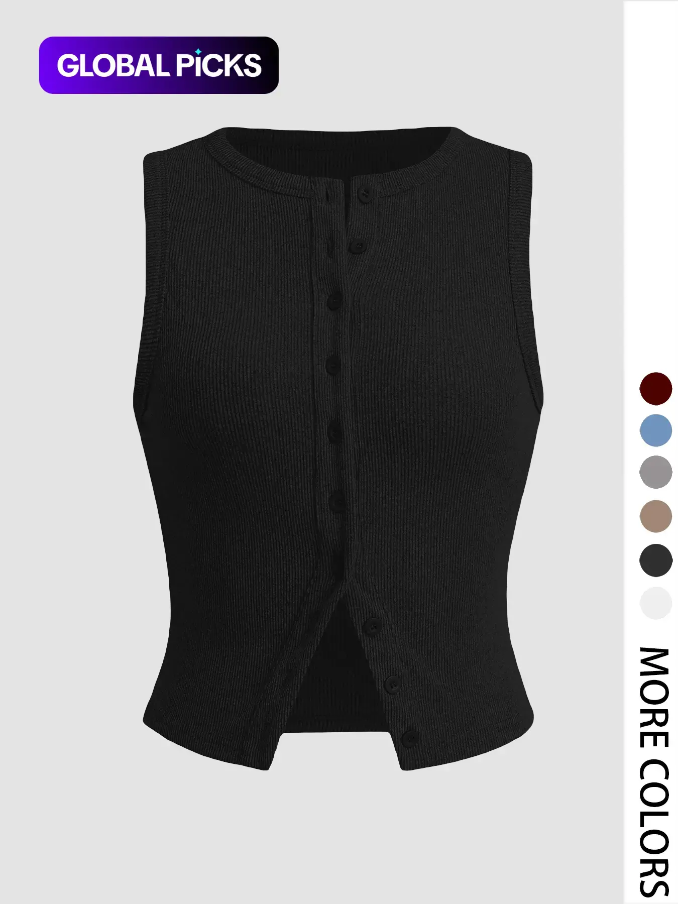 Women's Plain Button Front Ribbed Crop Tank Top, Casual Chic Sleeveless Round Neck Top for Daily Wear, Ladies Clothes for All Seasons Womenswear, Casual Everyday Top Crop Tops, Casual Cropped Top