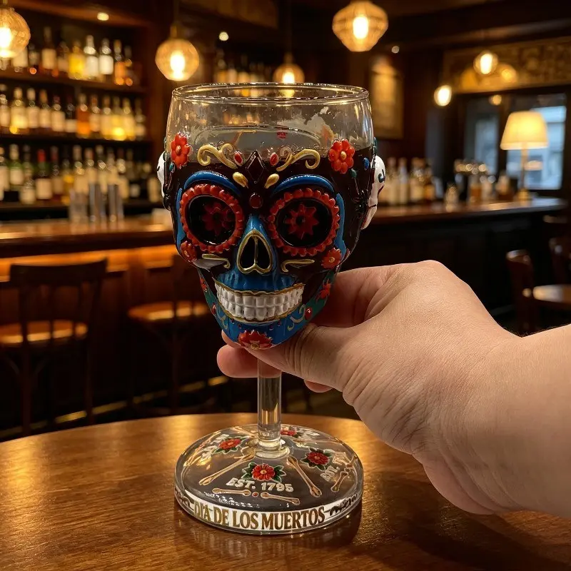 Hand-Painted Glass Goblet, Jose Cuervo Day of the Dead Collector Goblet, High-Heeled Artisanal Wine Cup, 2026 New Design, Premium Drinking Glasses, Aesthetic, Drinkware