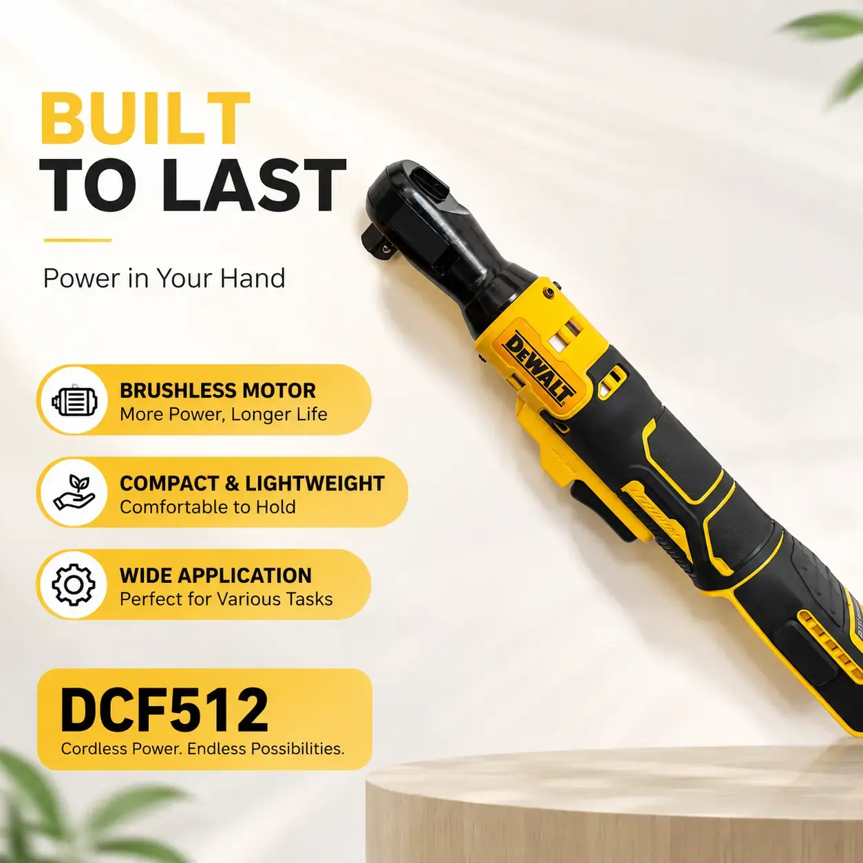 DEWALT DCF512 20V High-Torque Cordless Ratchet Wrench Kit, 1/2" Right Angle Brushless Electric Wrench, Complete Set Includes Ratchet Wrench, Lithium Battery & Charger, Compact Power Tool for Tight Space Auto Repair & Mechanic Work