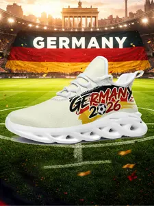 Shoes For Men, Germany 2026 Soccer Lover Lettering Lace-Up Low Top Shoes, Lightweight Sports Sneakers, Comfortable Running, Walking & Tennis Shoes, Breathable Plus Size