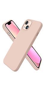Compatible with iPhone 13 Case 6.1, Slim Liquid Silicone 3 Layers Full Covered Soft Gel Rubber Phone Case Protective Cover 6.1 Inch-Chalk Pink
