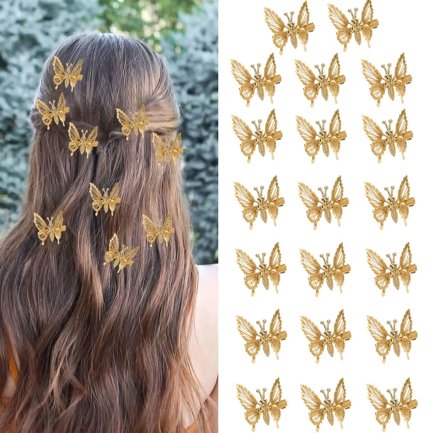 20 count  Moving Butterfly Hair Clips, Metal Golden Moving  Butterfly Hair Accessories Cute 90s Nostalgic Hair Clips for Women Wedding Halloween