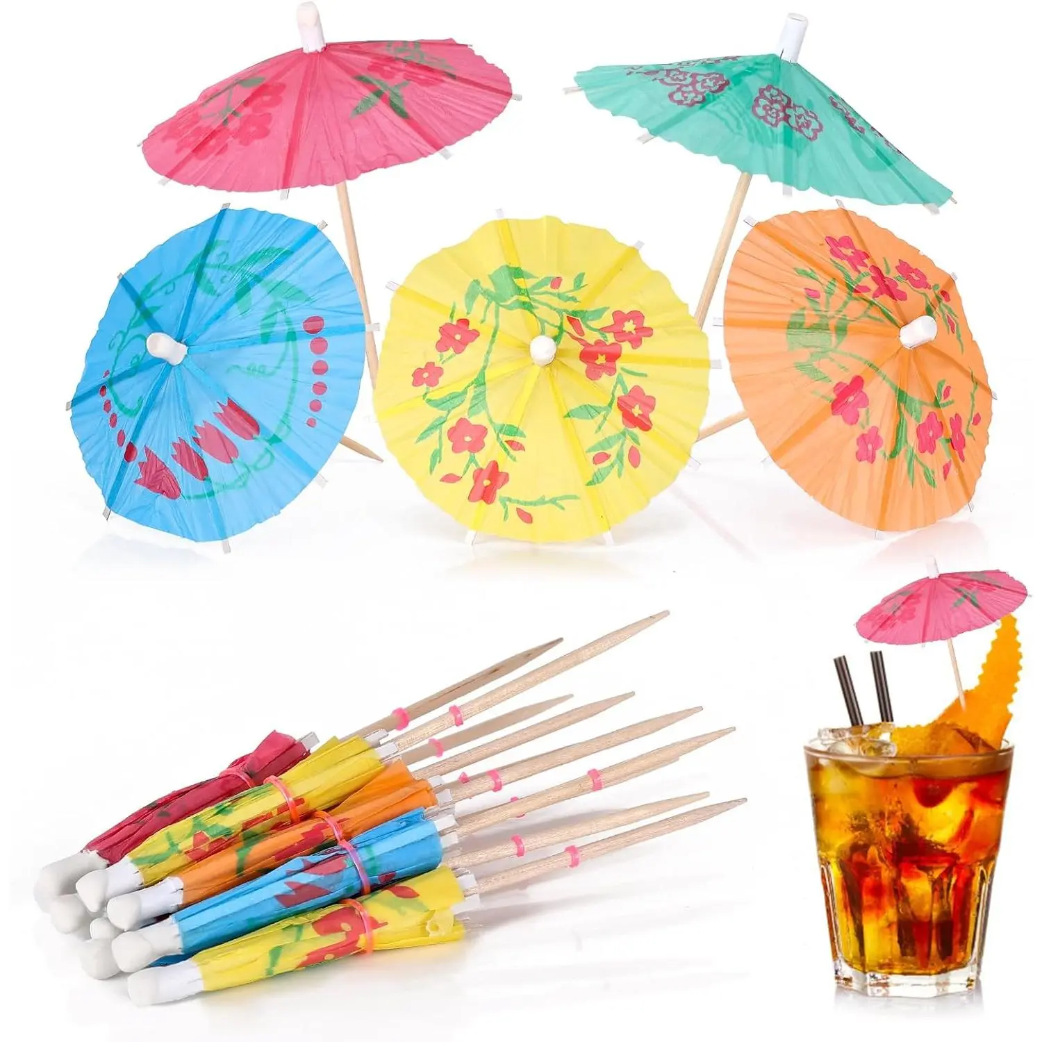 [100 PCS] Drink Umbrellas  Picks -  Umbrellas for Drinks, Mini Paper Umbrella  Toothpicks for Tropical  Bar Hawaiian Beach Pool Luau Party Decorations