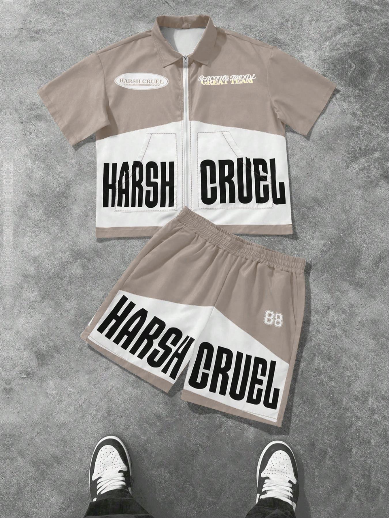 Men's Letter Print Short Sleeve Tee & Shorts, Menswear, Loose Casual Comfy Round Neck T-Shirt & Shorts Set, Men's Sleepwear for Summer, Athletic