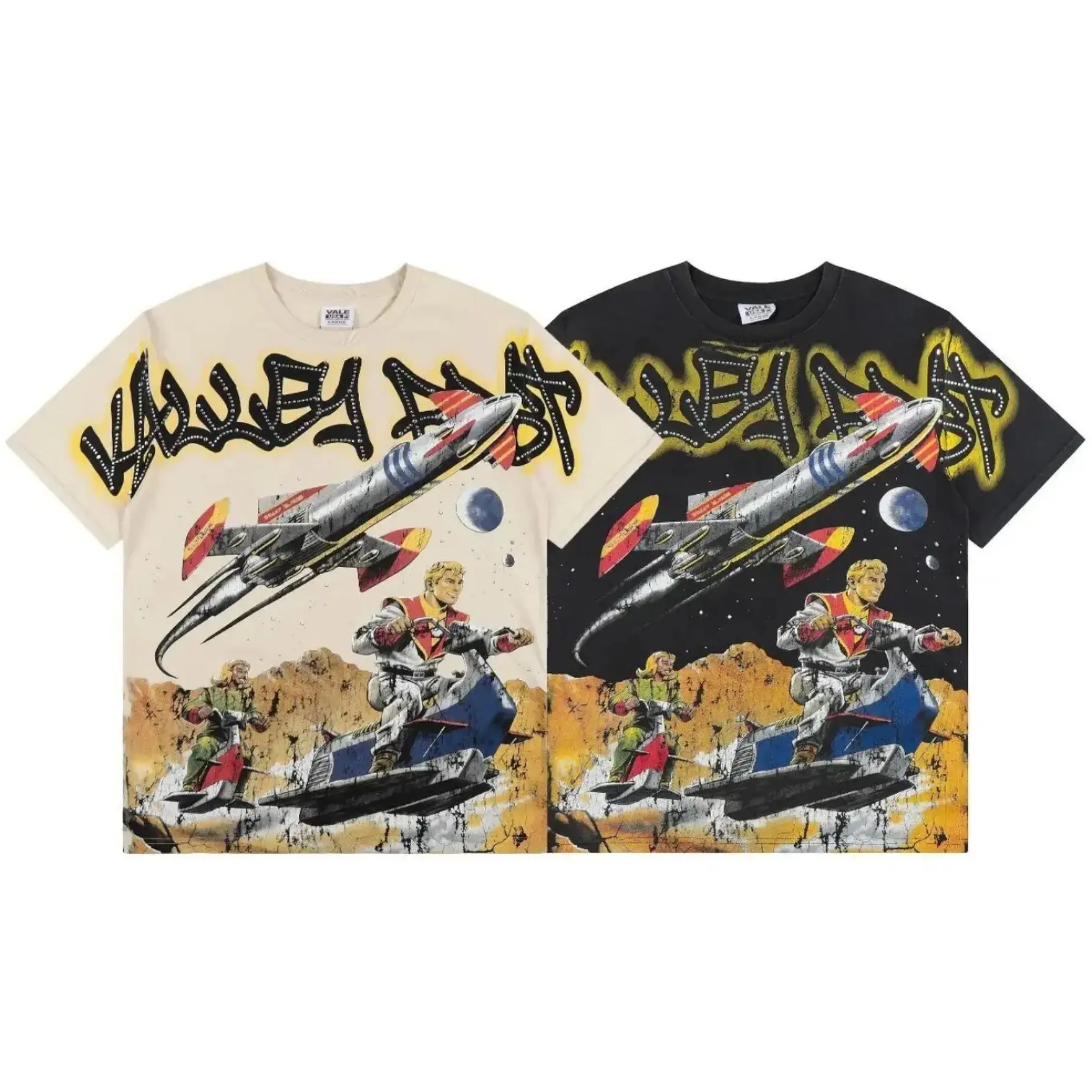 VALE Vintage Washed Rhinestone Cropped T-Shirt 100% Cotton Loose Oversized Boxy Y2K Hip Hop Crew Neck Baggy Graphic Diamond Tee Summer Casual Festival Top for Men Women