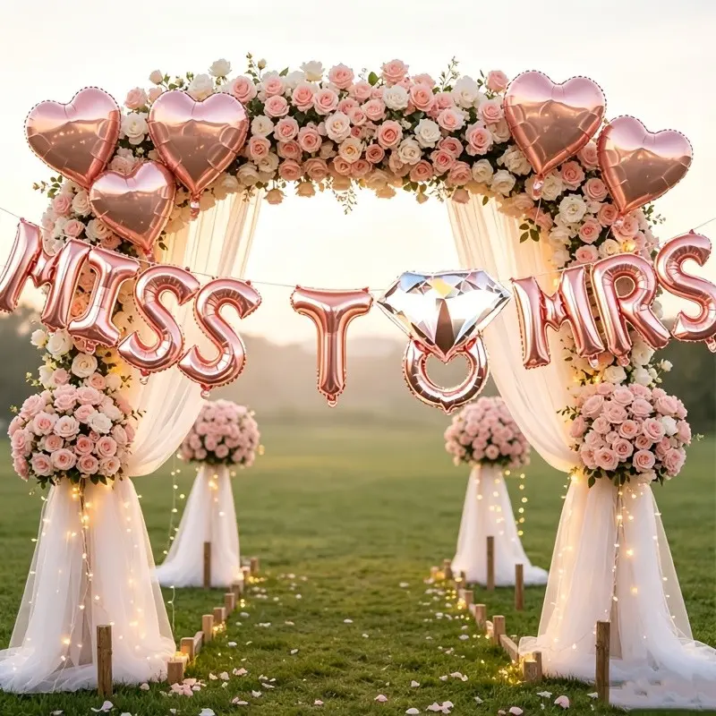 Rose Gold Bachelorette Party Balloon Set 16Pcs, Balloon Decorations, 16in Miss To Mrs Letter Balloon, 5Pcs 18in Heart & Ring Foil Balloons, Comes with Ribbon and Straw, for Proposal, Engagement, Wedding, Bridal Shower, Lawn & Room Photo Backdrop Decor