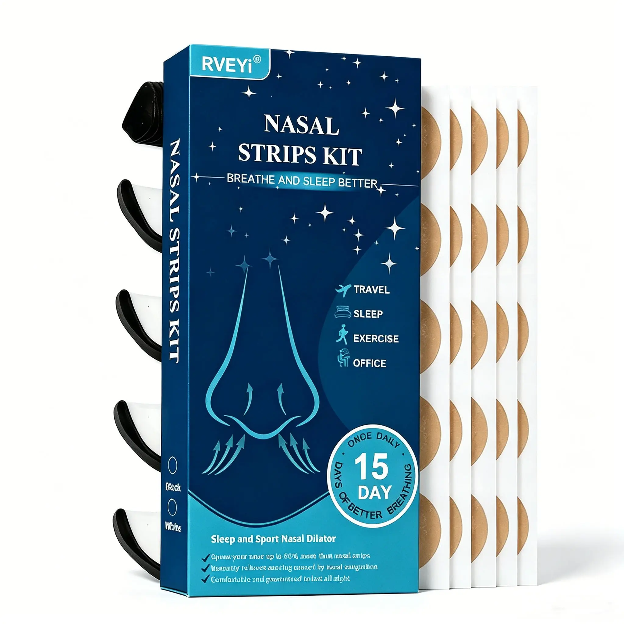 Anti-Snoring Magnetic Nose Patch Set, Nose Strips For Breathing, 1 Set Including 30 Pcs Nasal Patches, Nasal Dilator, 4 Pcs Mixed-Size Expanders and 1 Pc Applicator, Personal Care Product for Daily Use