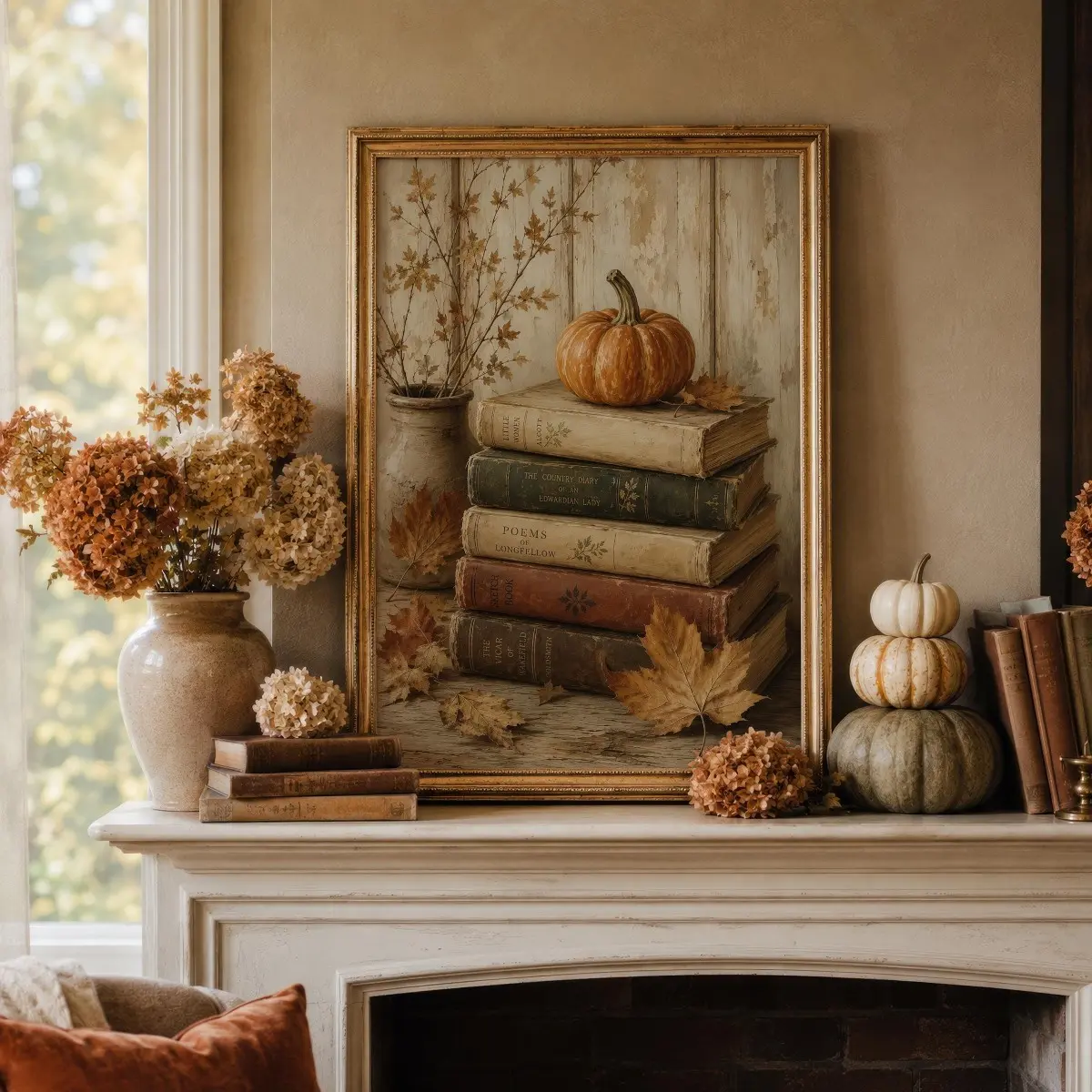 Pumpkin and Books Wall Decor, Gothic Academic Fall Decoration, Comfort Reading Corner Art, Ideal Gift for Book Lovers, Canvas Print
