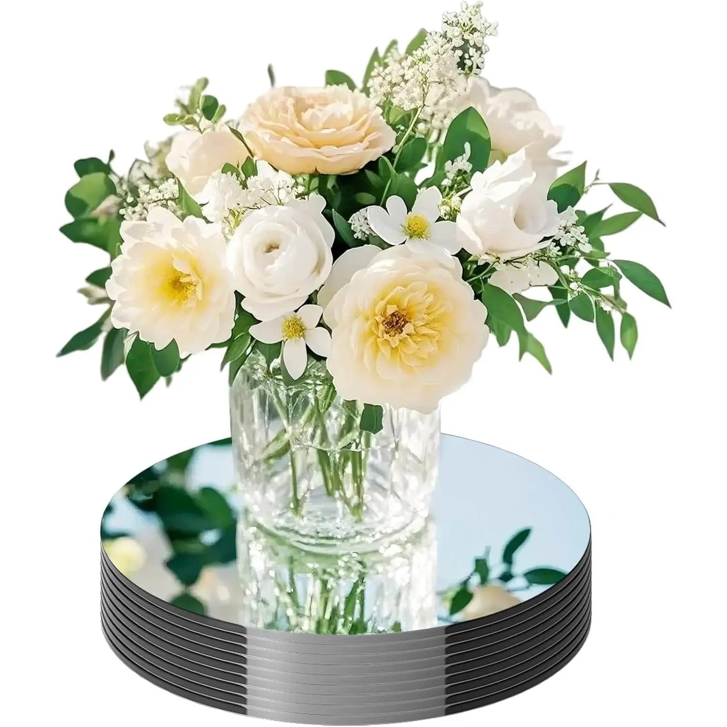 20 Pack Round Mirror Centerpieces for Tables, No Glass Acrylic Circle Mirror Table Centerpieces Mirror Tray Candle Plates for Wedding Table Decoration Christmas Home Decor (6inch)