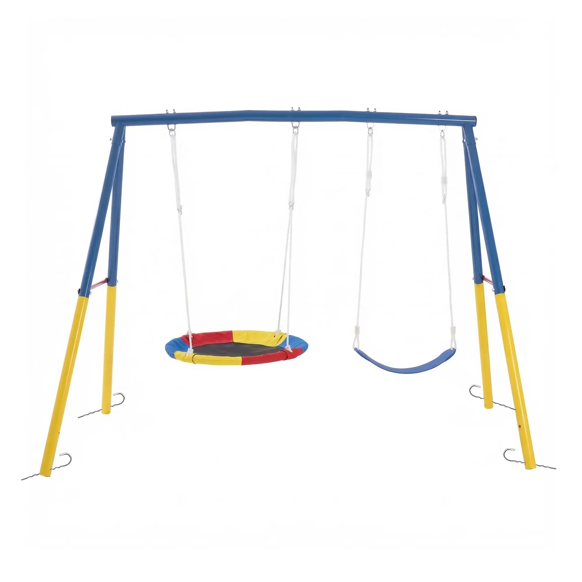 ARCH Outdoor Swing Set for Backyard with Heavy-Duty A-Frame Metal Stand, 32" Saucer Swing and Belt Swing Seats, 330lbs Capacity, Blue, Rust-Resistant, Easy Assembly, for Kids and Adults, Garden, Patio, Playground, Blue Color Options