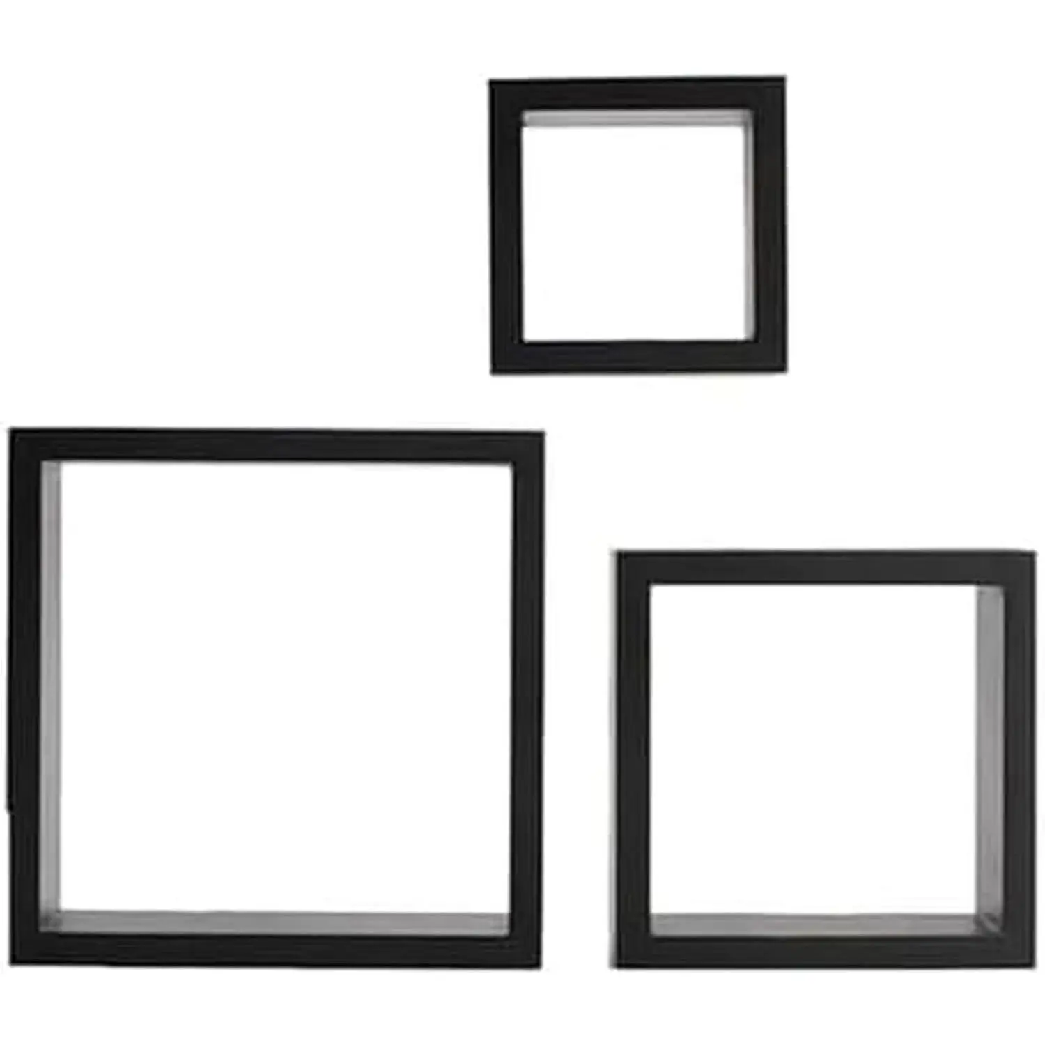 Floating Wall Square Cube Shelves for Bedroom, Living Room, Bathroom, Kitchen - Wood, Set of 3, Black