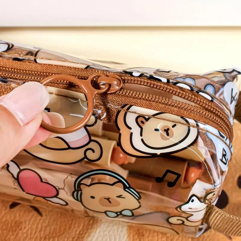 Cute Capybara Pattern Transparent Pencil Case, 1 Count Durable Lightweight Portable Pencil Bag, Stationery Storage Bag for School & Office