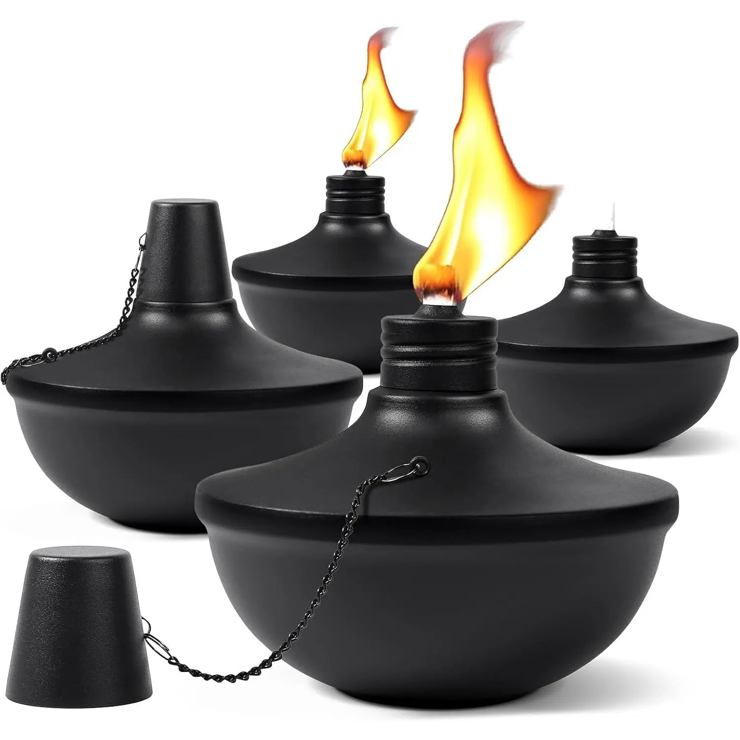 4-Pack Upgraded Tabletop Torches, 24 oz Citronella Torch Lights, Refillable Torch with Wicks, Covers, and Funnel Included - Ideal for Garden, Patio, Deck, Yard, Party, Landscape