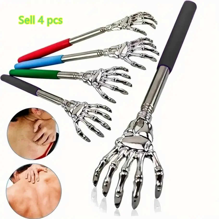 4-Piece Portable Extendable Back Scratcher, Stainless Steel Telescoping Design, Ideal for Humans & Pets, Adjustable Back Massager, Metal Extendable Back Scratcher