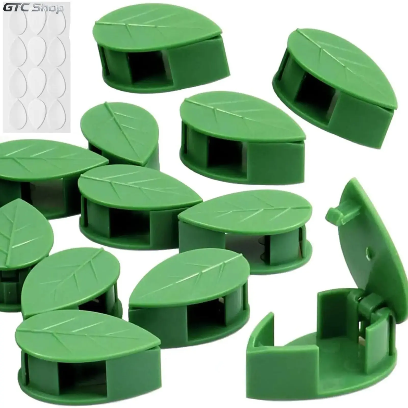 Invisible Plastic Vines Clips (20-Count) with 12-Count Adhesive Stickers, Wall Fixtures for Climbing Vines Hanging, Indoor/Outdoor Camping Hammock Decor Fixing