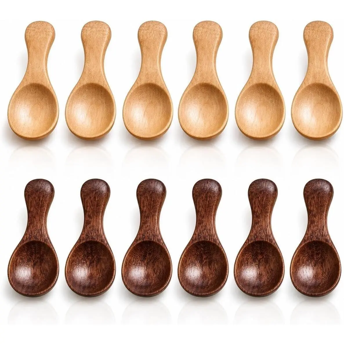 12 Pieces Small Wooden Spoon, 3.35 Inches Salt Spoon Honey Coffee Tea Sugar Salt Jam Mustard Ice Cream Milk Powder Spoons
