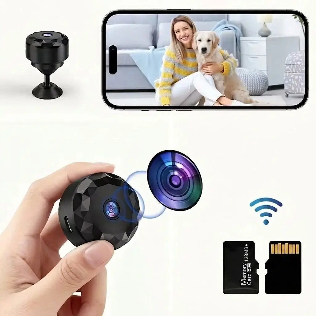 Portable Wireless Mini Camera, Wide Angle Night Vision, Motion Detection Alarm, Magnetic Base, Home Pet Monitoring, Cloud/SD Card Compatible, Wireless Security Cam