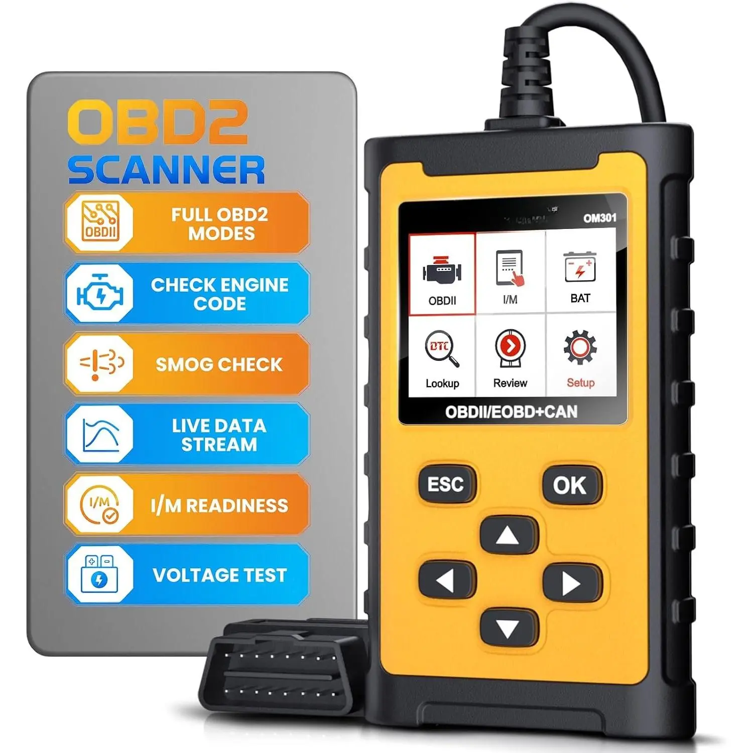 OBD2 Scanner Diagnostic Tool with  Test, Read&Clear Codes View Live Data I/M Readiness Freeze Frame, OBDII Check Engine Code Reader for 99%  Since 1996
