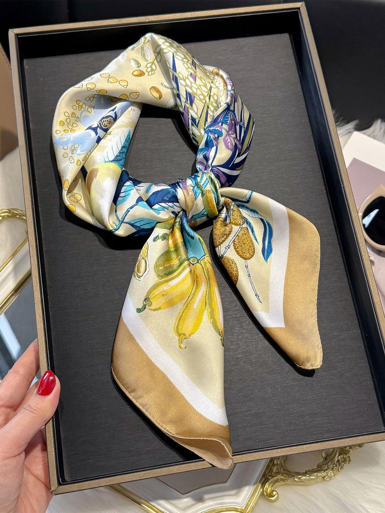 Women's Floral Print Square Scarf, Boho Style Scarf, Fashionable Soft Lightweight Bandana for Women, Casual Versatile Scarf for Daily Wear, Fashion Accessories for Women & Girls