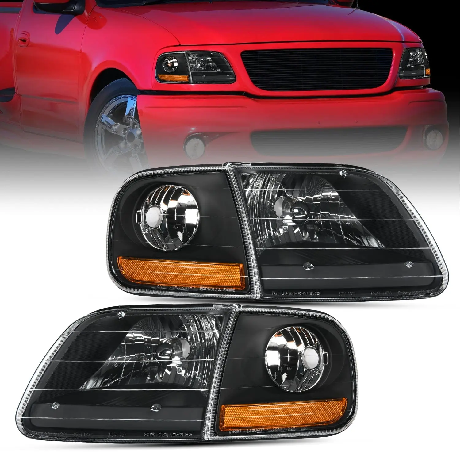 Nilight Super Brightness Waterproof Automotive Replacement Headlight Assembly for 1997-2003 Ford F150 & Expedition - Black Housing, Amber Reflector, Adjustable Beam Angle, Corrosion-Resistant, DOT & SAE Compliant, Shock-Vibration Resistant Car Accessory,,