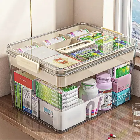 Clear Medicine Storage Box with Handle, Clear Plastic Boxes, Dustproof Storage Box, Durable Storage Organizer, Home Organizers, Dust Free Organizer, Home Organization Containers