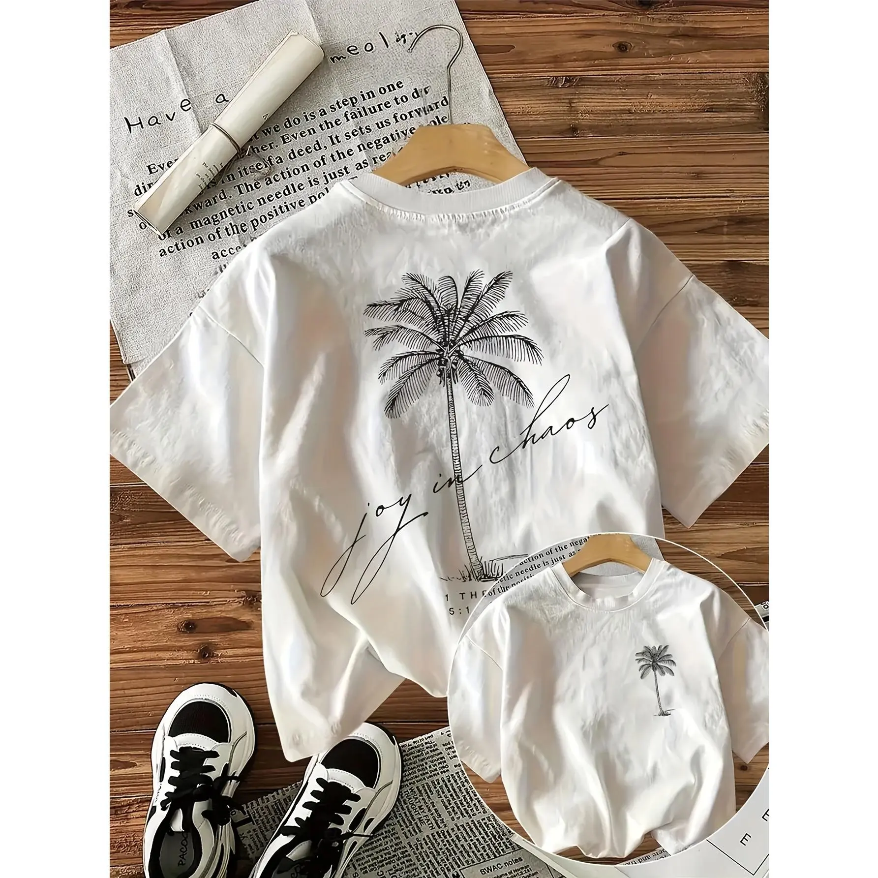 Women'S T-Shirt With Palm Tree Print, Casual Round-Neck Short-Sleeve Top, All-Season Knit Fabric, Fashionable For Summer And Spring