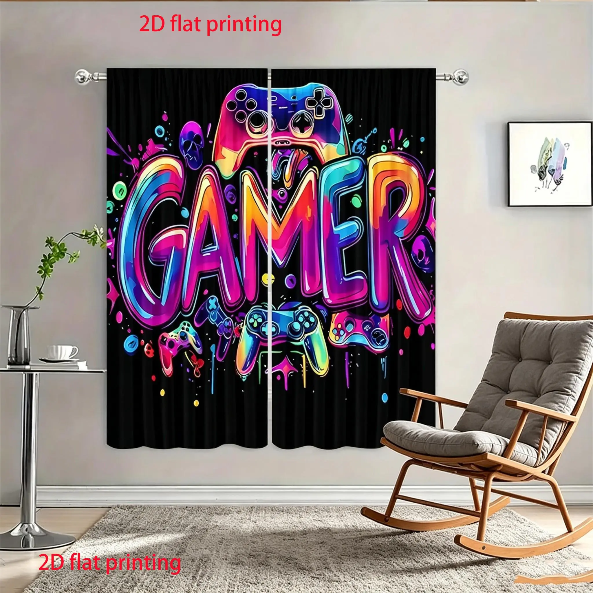 2-Pack Cyberpunk Gamer Curtains, Semi-Transparent Polyester, Ideal for Bedroom/living Room/home Office, Perfect for Gaming Decor, Window Curtain, Window Drapes, Semi Sheer Curtain