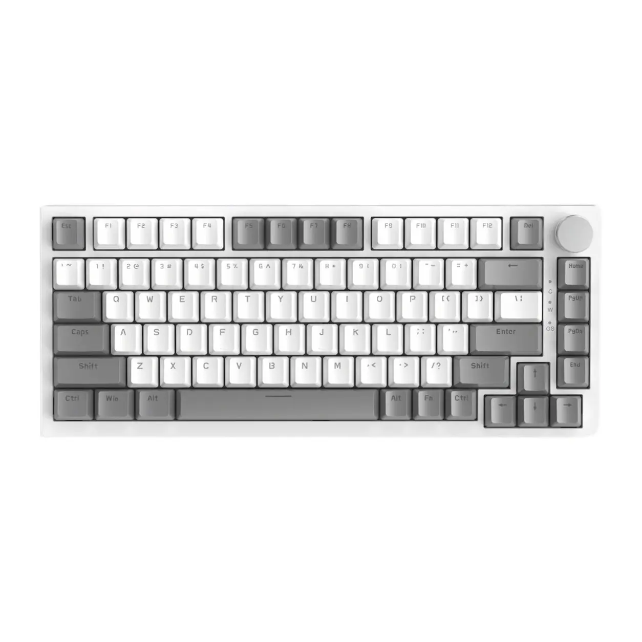 AJAZZ AK820 75% layout wired gaming mechanical keyboard AS red switch gray white keycap metal volume knob FN multimedia function 82 key computer office keyboard DIY white light effect support multiple systems suitable for gaming and office