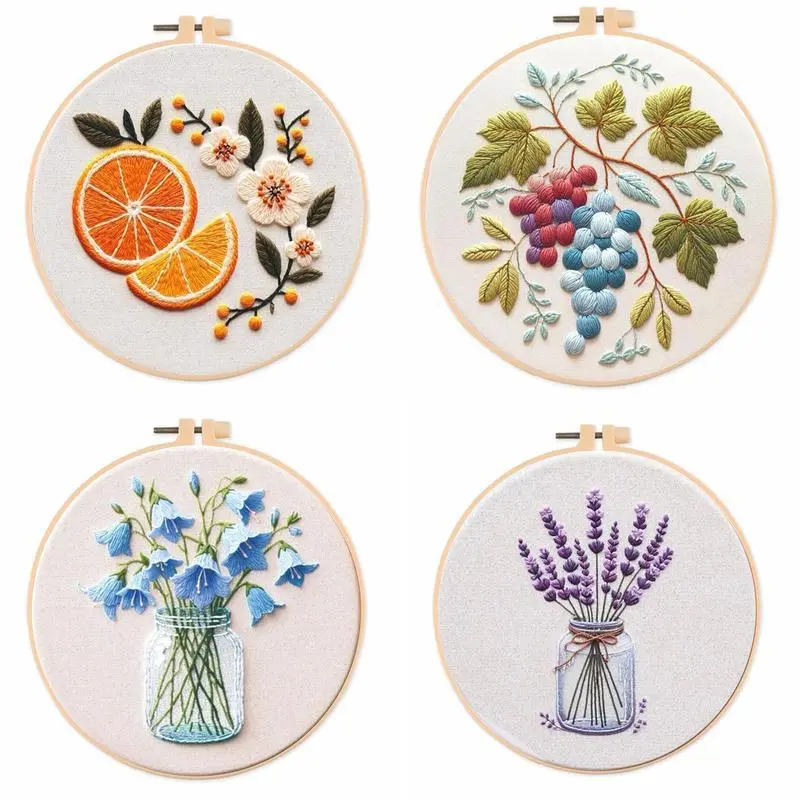 Fruit Floral Cross Stitch Kit - Colorful Fruit Design, Mixed Textile Fabric, English Stitch Guide, DIY Materials Set for Beginners, Handmade Needlework Craft for Home Decoration, Diy Stitching Materials Set, Fruits Design
