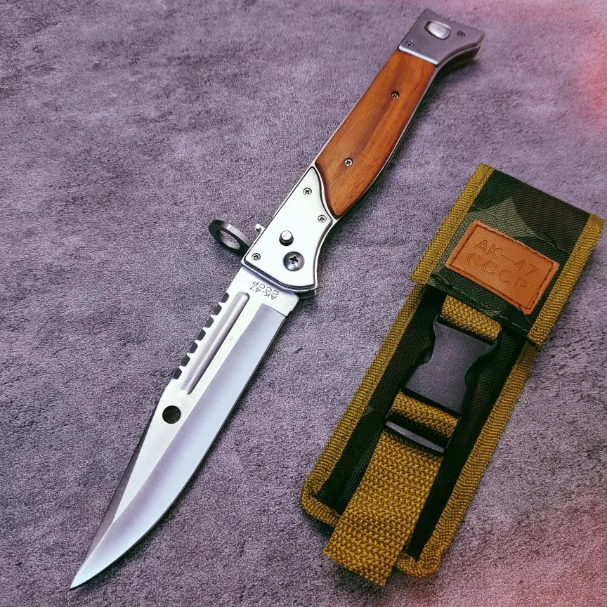 2 Styles CCCP Folding Knife, One Hand Developmented, Color Wooden Handle Outdoor Camping Portable Knives Hiking EDC Tool