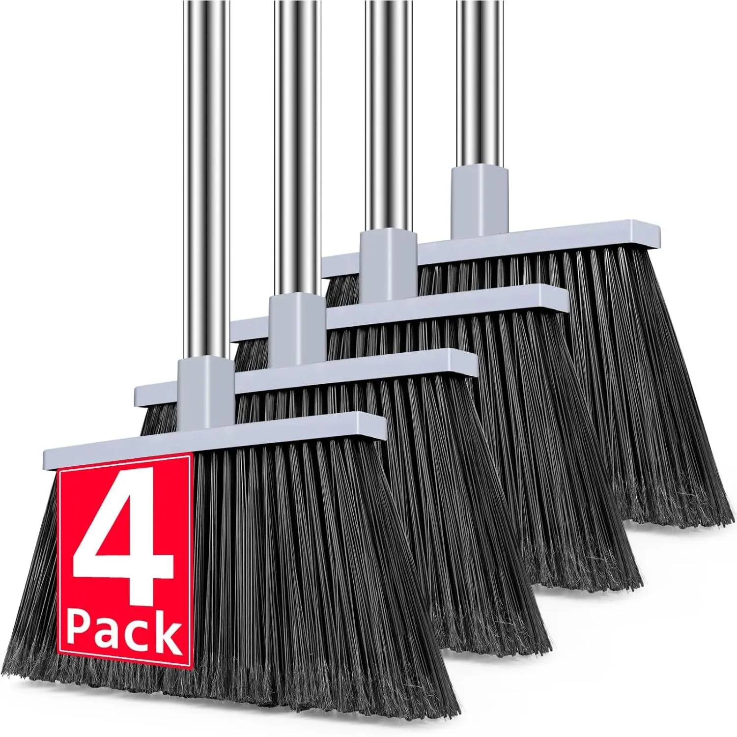 Broom, 4 Pack Outdoor Broom for Floor Cleaning, 58" Long Stainless Steel Handle, Hard Bristle Angle Broom for Sweeping Indoor, Commercial, Industrial, Garage, Kitchen