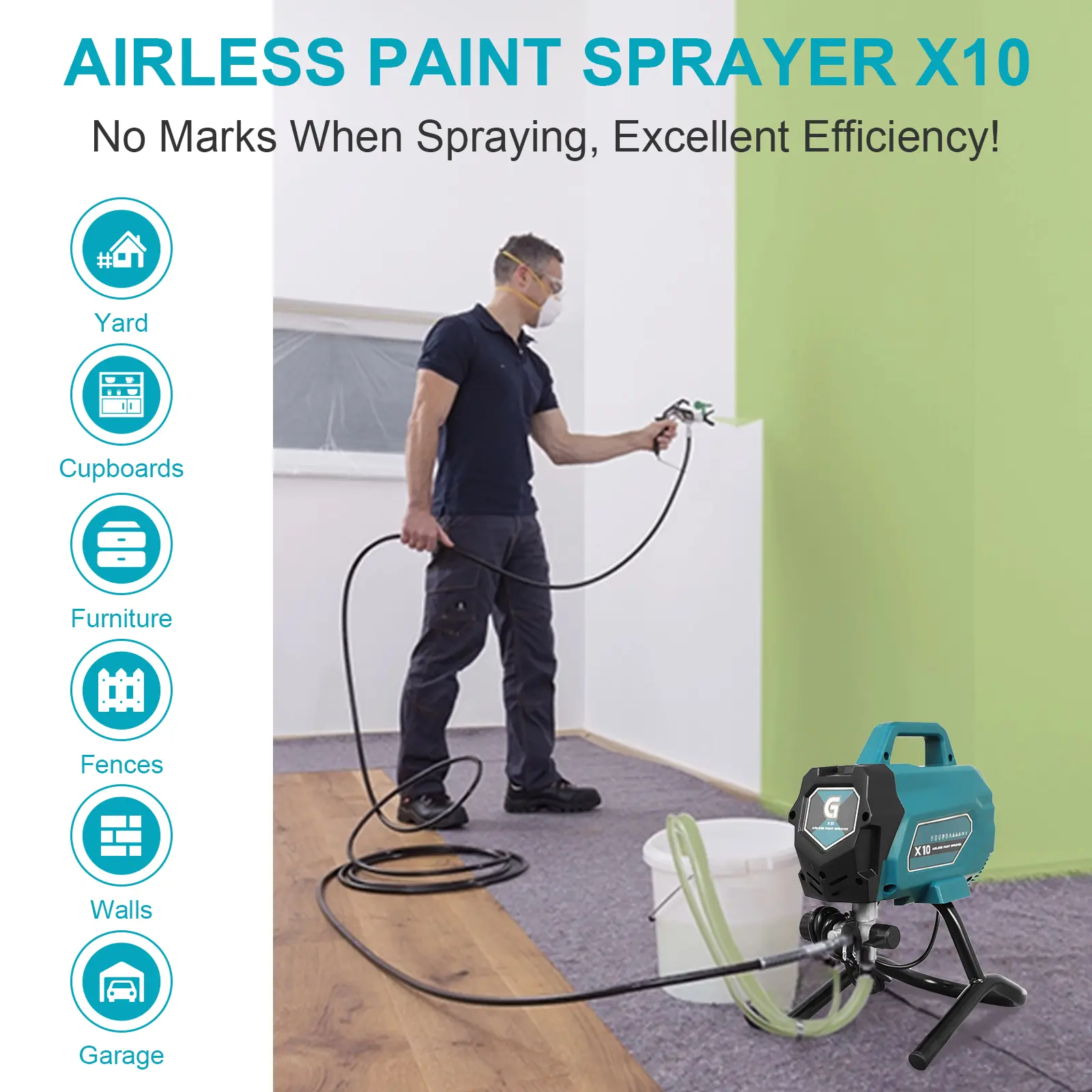 2900PSI Airless Paint Sprayer, 700W High Efficiency Stand Electric Paint Sprayer, Support Up to 10 Gallon DIY Painting Projects, Professional Painting Tool for House Exterior, Fence & Deck
