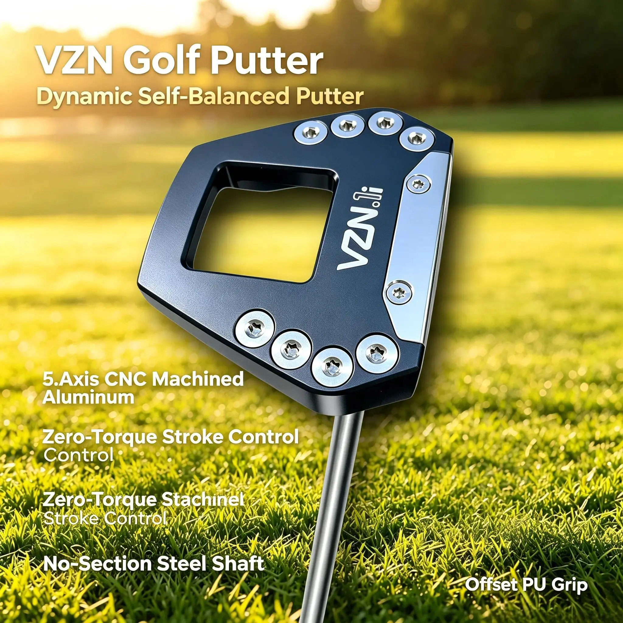 VZN Dynamic Auto-Balance No-Torque Golf Putter, 5-Axis CNC Machined Aluminum Alloy, 33-36 in Multiple Lengths, 3 Colors for Men & Women Golfers