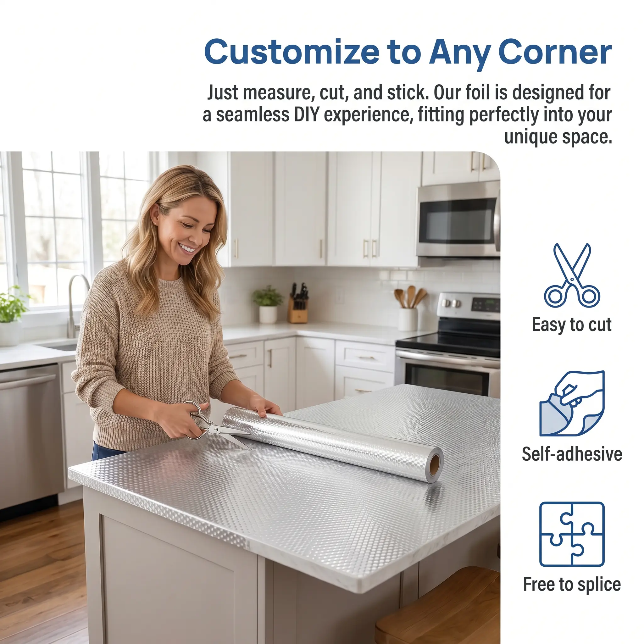 15.7*118 Inch Silver Cube Texture Non-Woven Aluminum Foil Contact Paper, Peel and Stick Self Adhesive Kitchen Backsplash Wallpaper, Oilproof Waterproof Heat Resistant Cabinet Drawer Liner